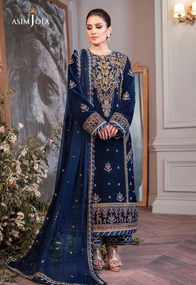 5 Asim Jofa Ayeza Edit Velvet Suit – 3PC Heavy Embroidered | MD-1147 - Image 1