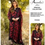 ANEELA’S Luxury unstitched 3pc Embroidery Lawn suits Printed Shafon dupatta