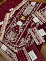 Aneela's Luxury Embroidered Chiffon Wedding Collection- MEROON With Chiffon Duppata - King Copy - Image 13