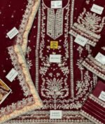 Aneela's Luxury Embroidered Chiffon Wedding Collection- MEROON With Chiffon Duppata - King Copy - Image 5