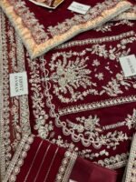 Aneela's Luxury Embroidered Chiffon Wedding Collection- MEROON With Chiffon Duppata - King Copy - Image 10